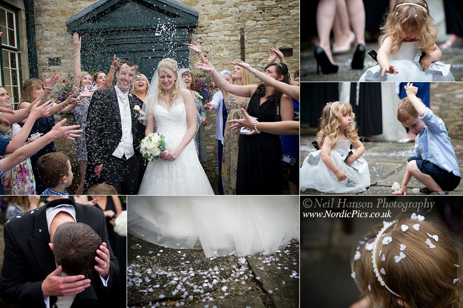 Confetti being thrown at a Bay Tree Hotel Wedding in the Cotswolds
