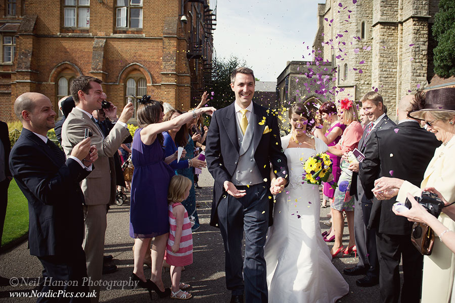Confetti throwing at a Wedding at St Edwards School Oxford