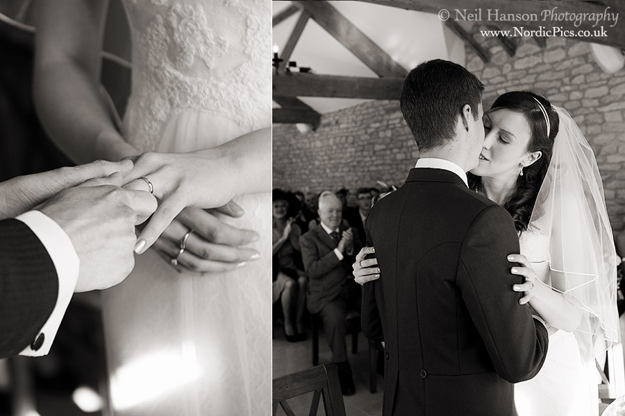 Wedding ceremony in Joslins Barn at Caswell House Wedding Venue in the Cotswolds