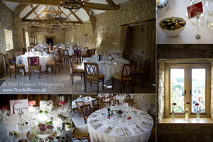 Wenmans barn at Caswell House decorated ready for the wedding breakfast to begin