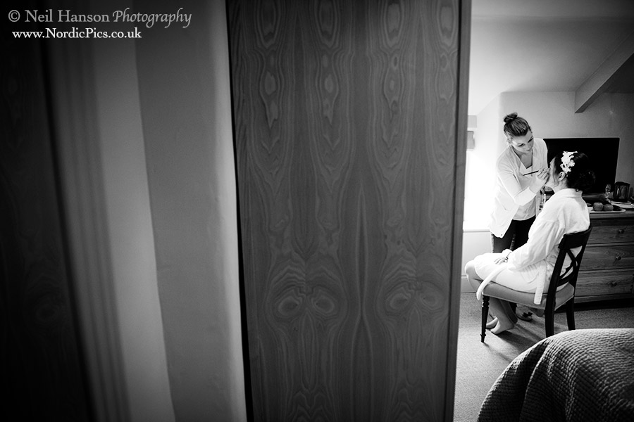 Bride getting ready for her Cotswold Wedding at The Feathered Nest Inn at Nether Westcote