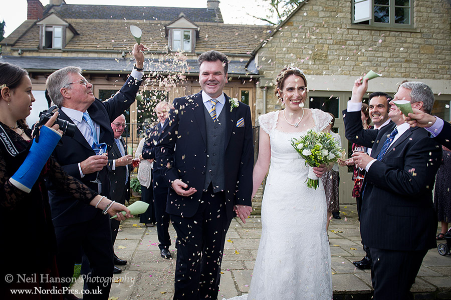 Confetti time at a Wedding at The Feathered Nest Country Inn