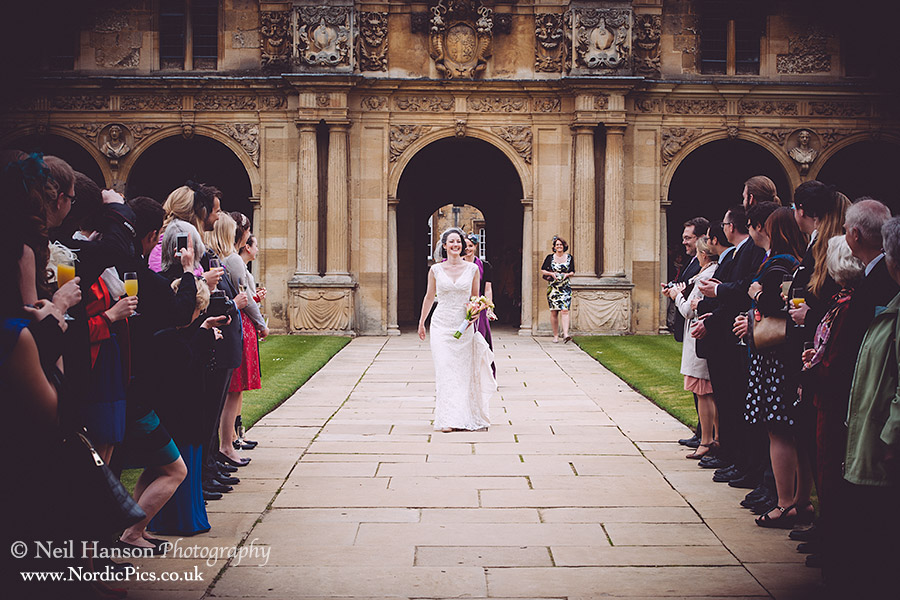 Bride & Groom at St Johns College before their Wedding at The Divinity School Oxford