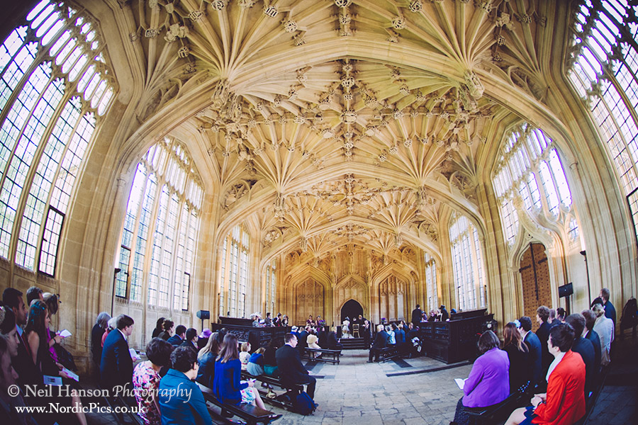 Fish-Eye view of a Wedding Ceremony taking plave at The Divinity School Oxford