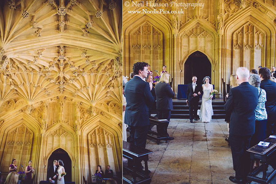 Bride and Groom exiting their Wedding Ceremony at The Divinity School Oxford