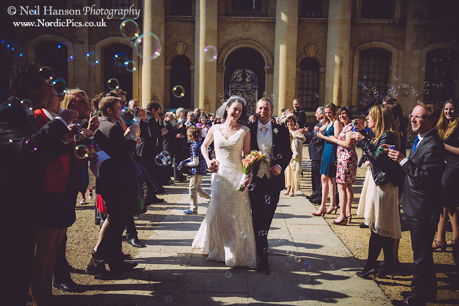 Bubble Confetti at a Wedding outside The Divinity School at the Bodleian Library