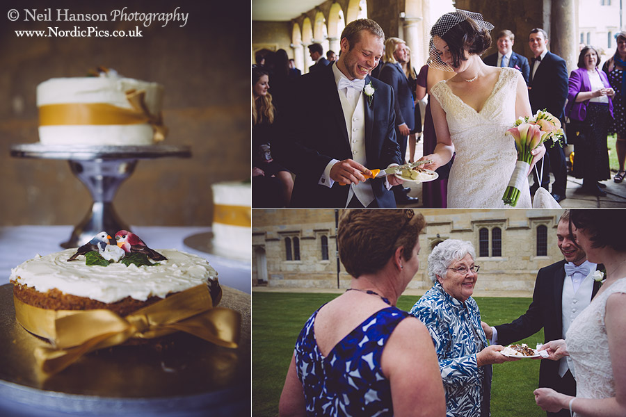 Cake and Champaign reception at St Johns College before the Wedding Ceremony at The Divinity School