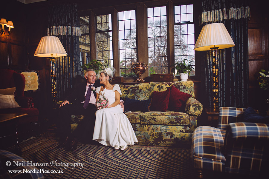 Bride and Groom relaxing at Buckland Manor after their Wedding Ceremony