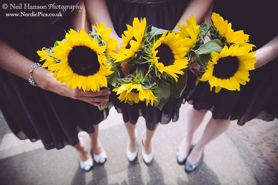 Sunflowers used as the bridesmaids bouquets