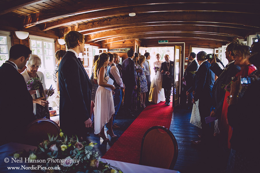 Brides entrance on the college barge