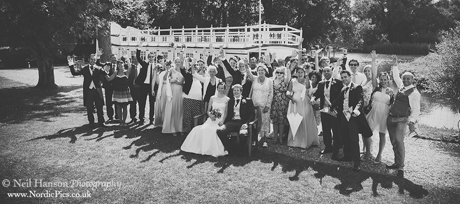 Large Wedding Group outside the College Barge at The Thames Four Pillars Hotel