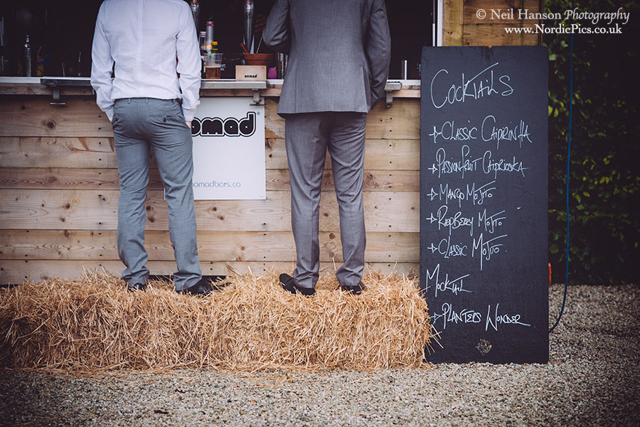 Mobile drinks bar at a wedding at Coombeshead in Cornwall