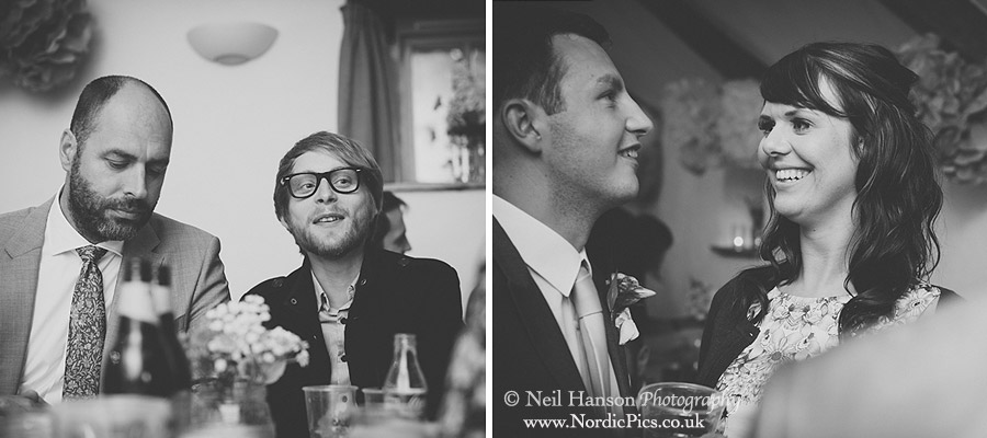Evening wedding guests at Coombeshead in Cornwall