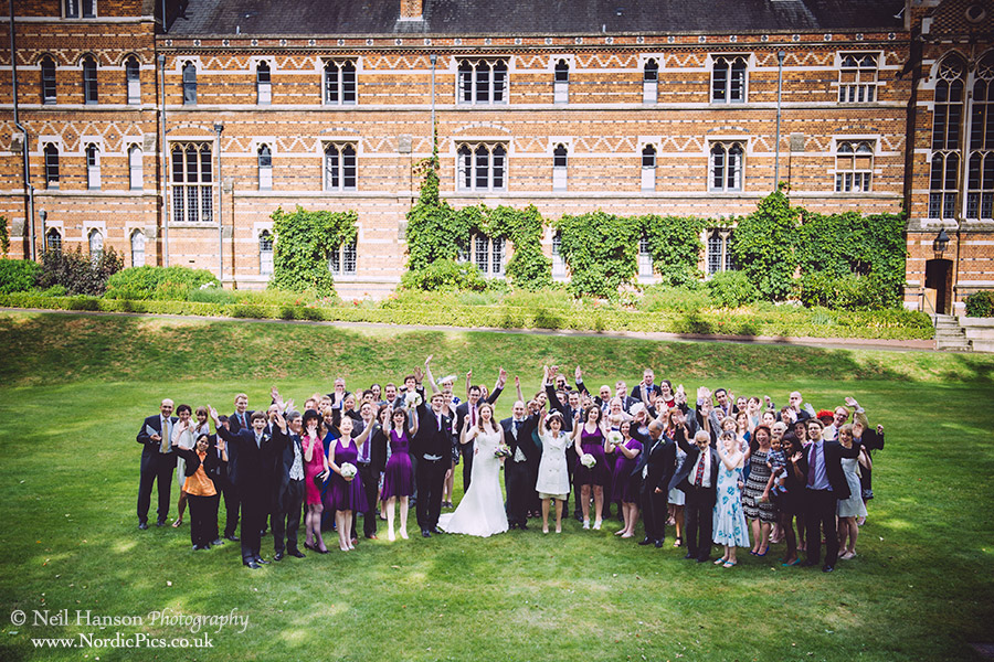 Large Wedding party photo at Keble College Oxford