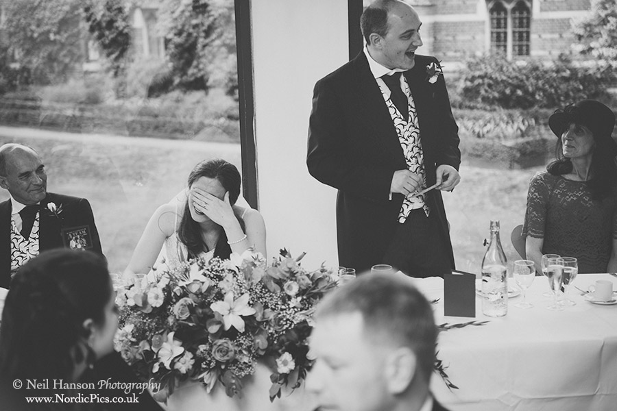 Embarrassing stories during the grooms speech at a Keble College Wedding