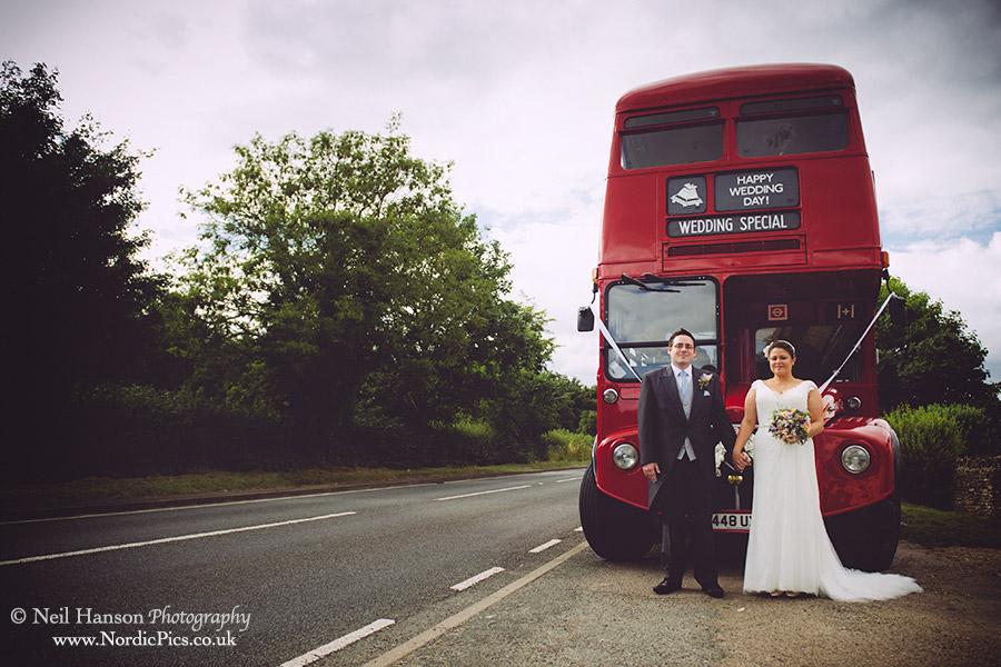 London Routemaster Bus at a Vintage wedding in Oxfordshire