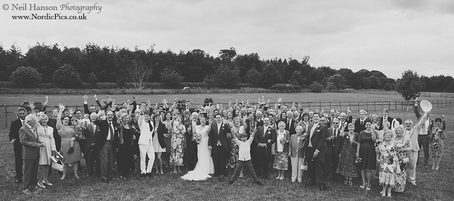 Large Wedding party group shot at an Oxfordshire Marquee Wedding