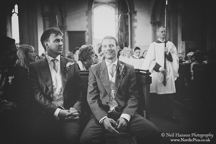 Groom awaits the arrival of his bride at Westerham Church