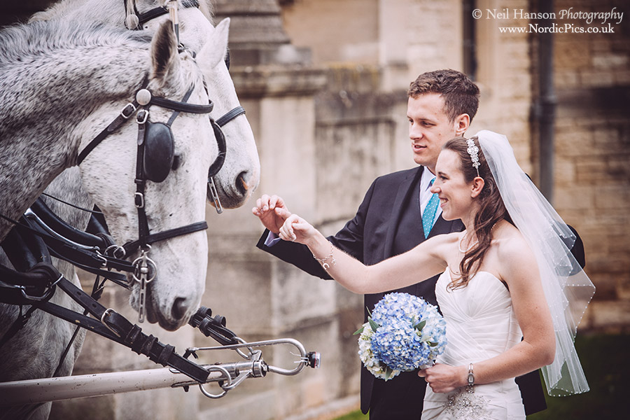 Wedding day Horse & Carriage at Rhodes House Oxford