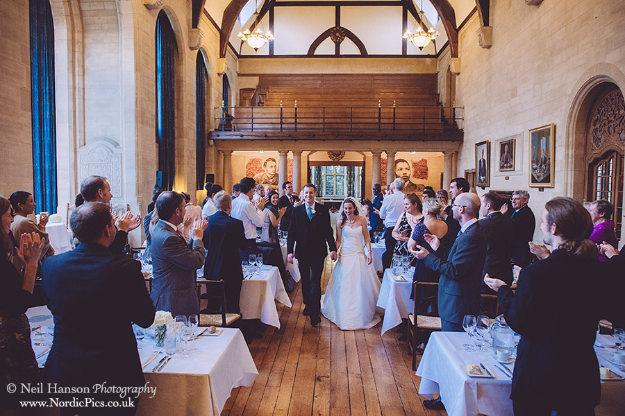 Bride and Groom welcomed into their Wedding breakfast at Rhodes House Oxford
