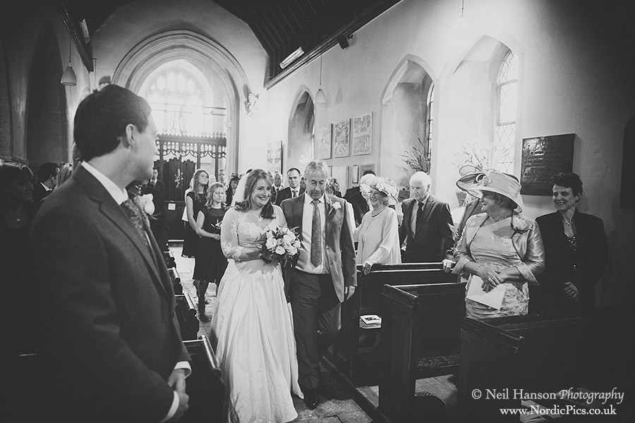 Bride arrives with her Father at St Giles Church Horspath