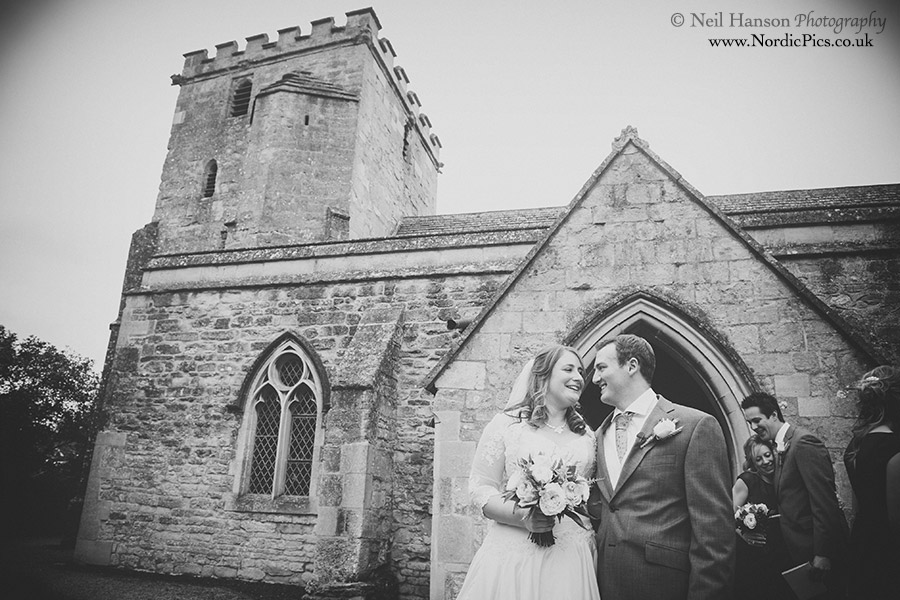 Bride and Groom exit St Giles Church Horspath