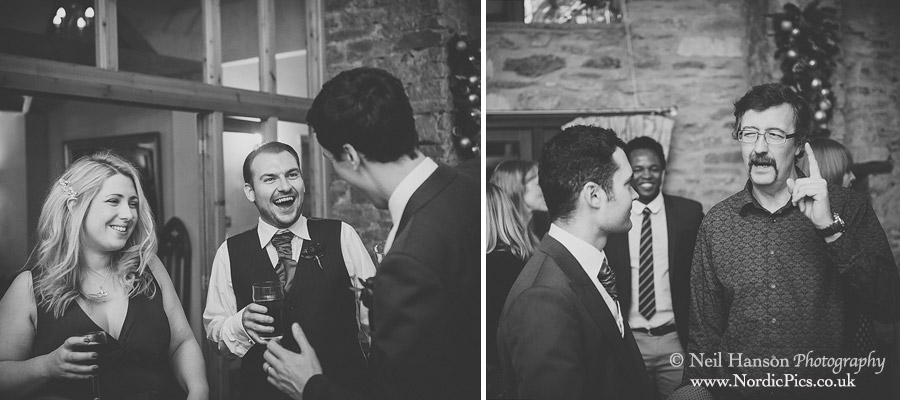 Evening wedding guests at the great barn ayhno