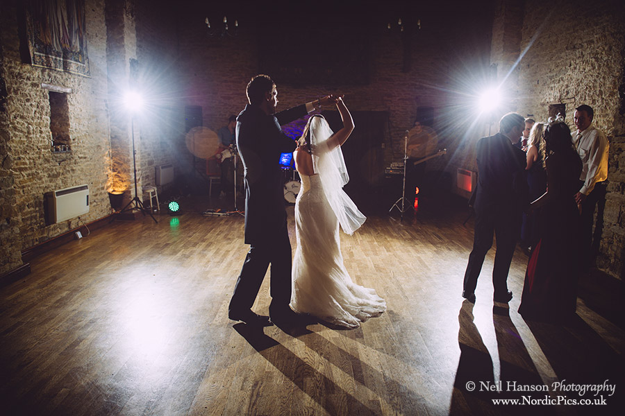 Bride and grooms first dance at the great barn aynho