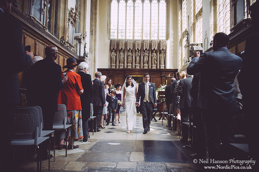 Bride and Grooms exit from their Wedding Ceremony at University Church Oxford