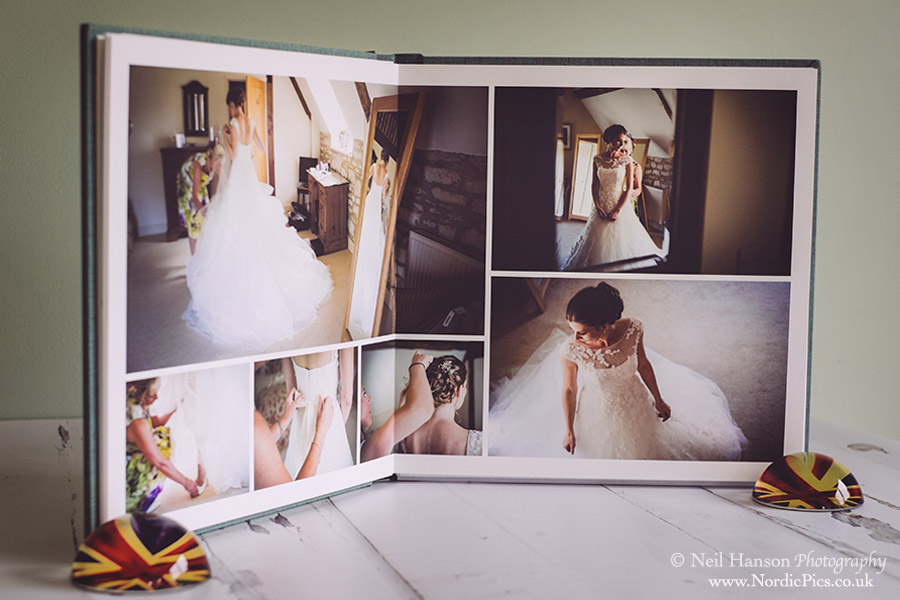 Bride preparations for a wedding at Caswell house beautifully presented in a fine art wedding album