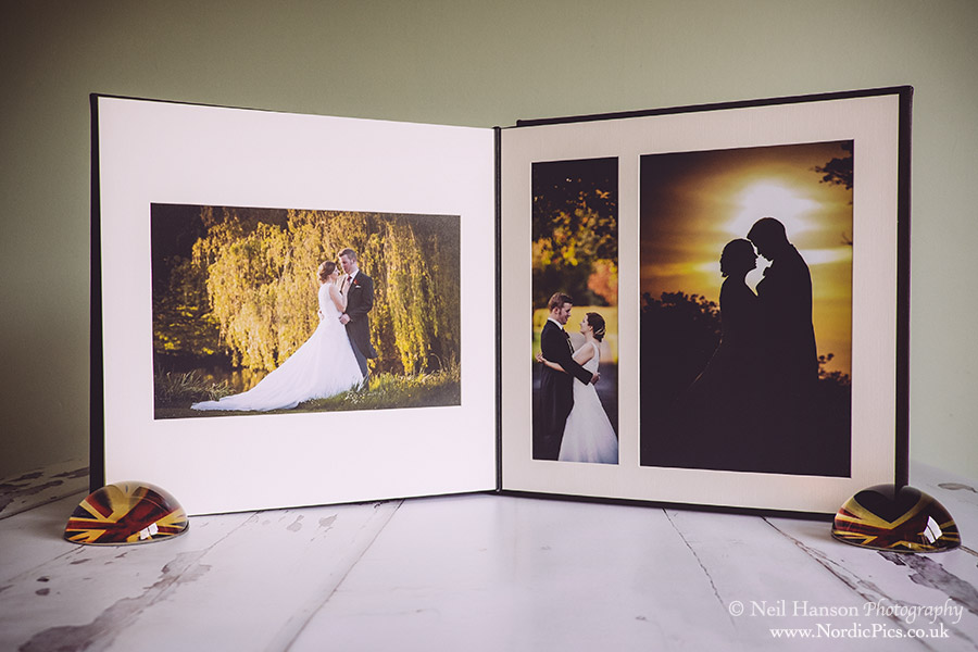 Caswell House sunset displayed in a modern matted wedding album