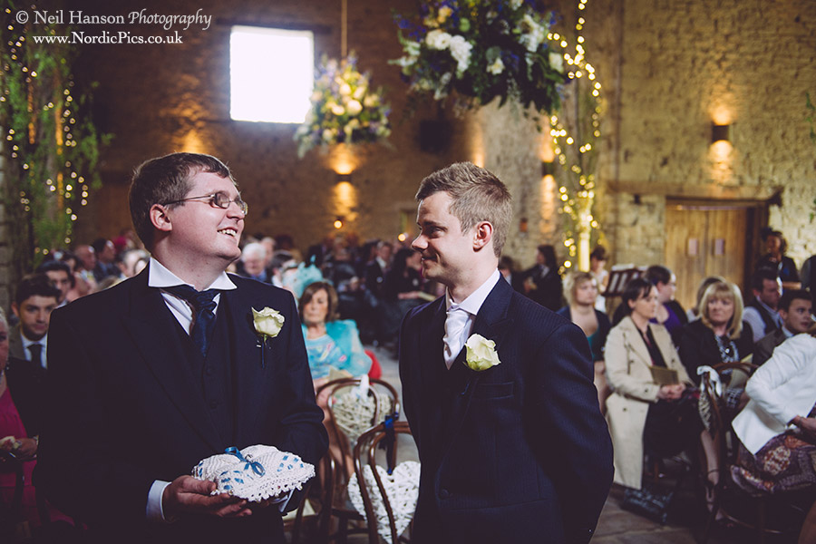 Groom waits nervously for his bride at Cripps Barn