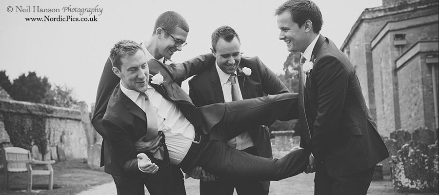 Groom & best men at St Marys Church North Leigh on his wedding day