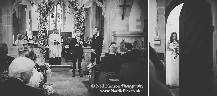 Groom awaits his bride at North leigh Church Wedding ceremony
