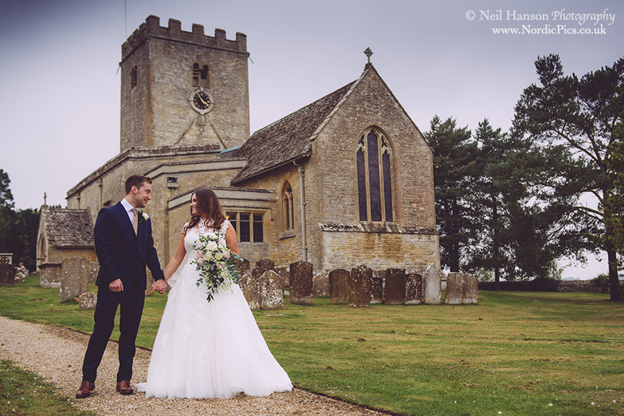 Bride & groom at St Marys Church North Leigh Oxfordshire