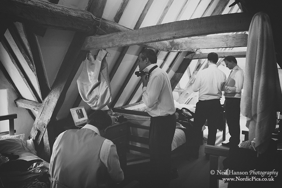 Grooms preparations at The Old Rectory at Worton Park Oxfordshire