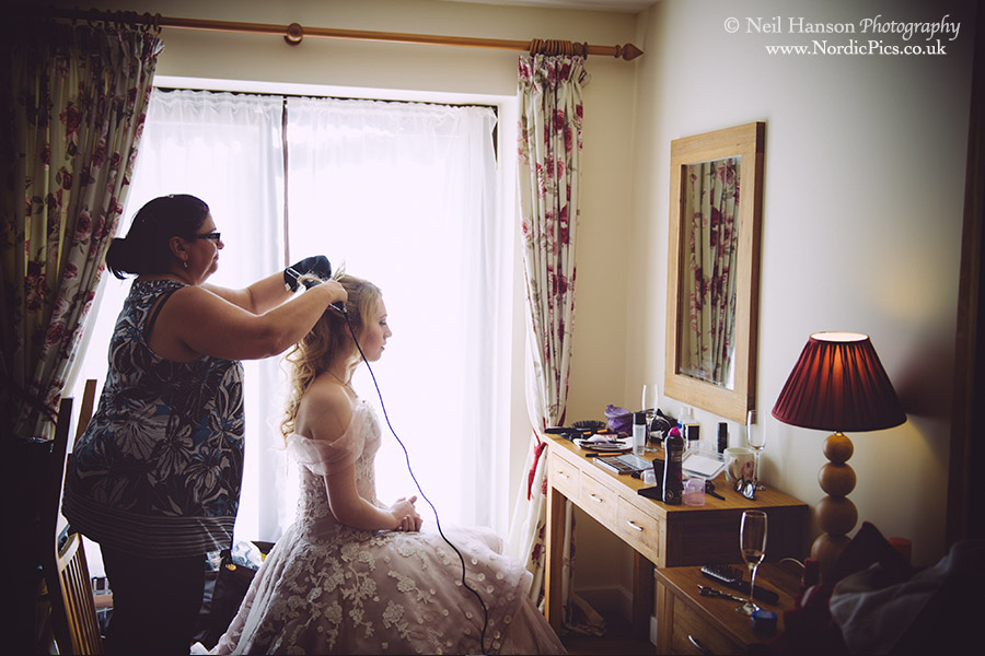 Brides hair and make-up preparations at Worton Park