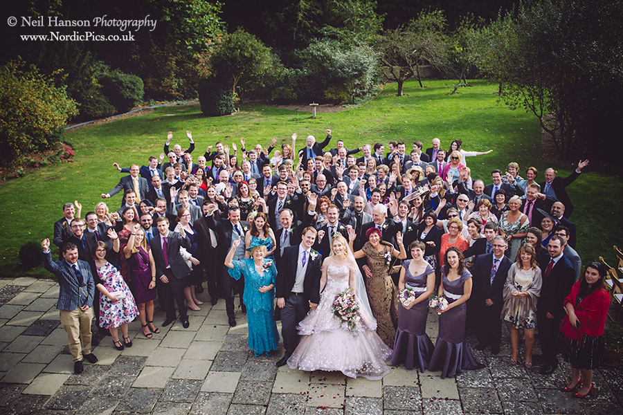 Large group shot at a Worton Park Wedding
