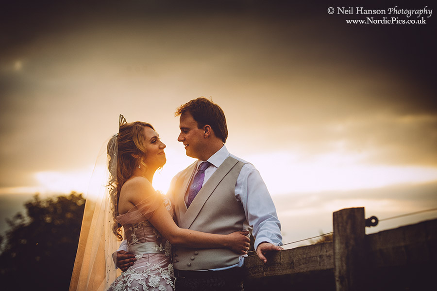 Bride & Groom at Sunset at Worton Park in Oxfordshire