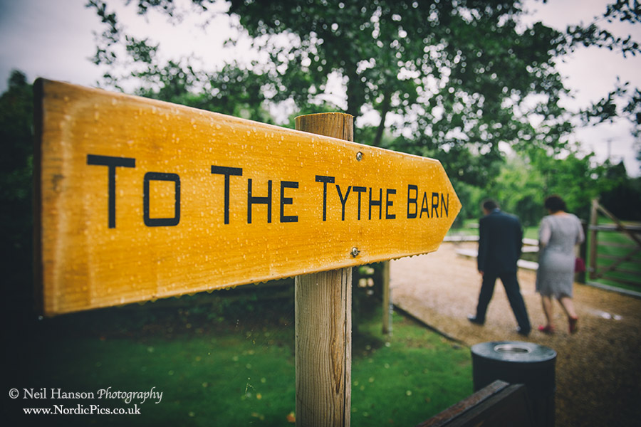 The Tythe Barn on a wet wedding day