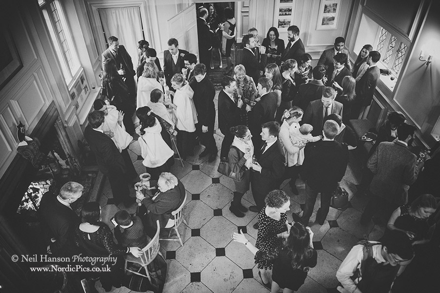 Guests enjoying the drinks reception at an Ufton Court Wedding