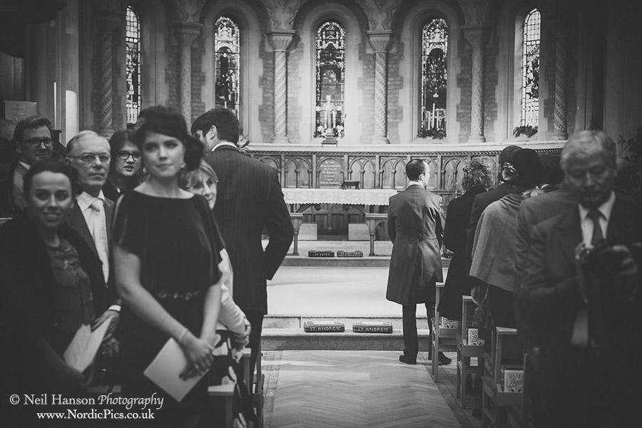 Groom waiting for his bride at St Andrews Church Oxford