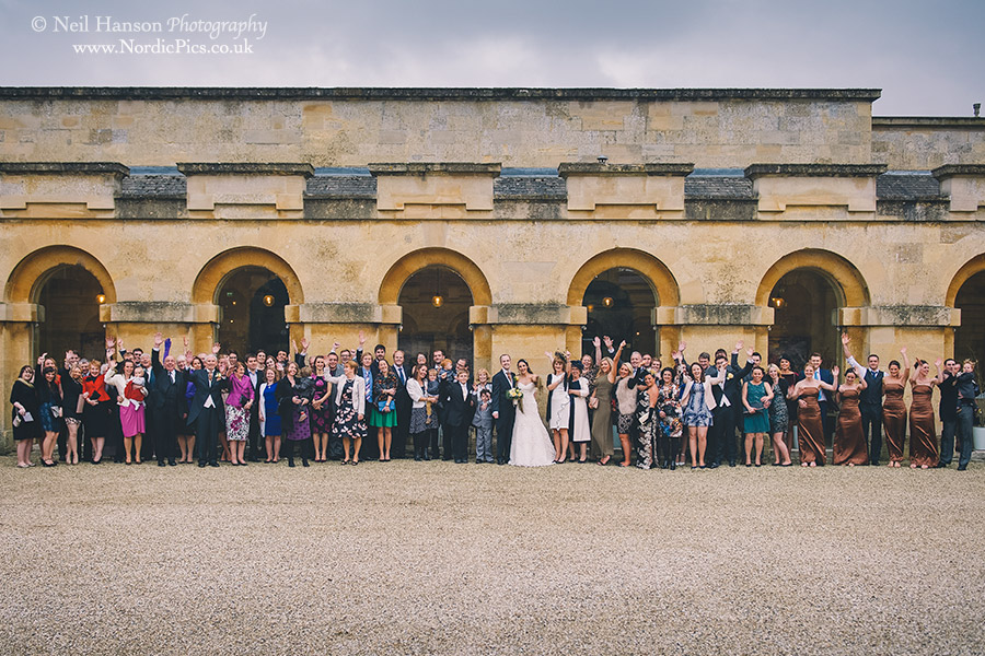 Big group photo from a Wedding at Blenheim Palace