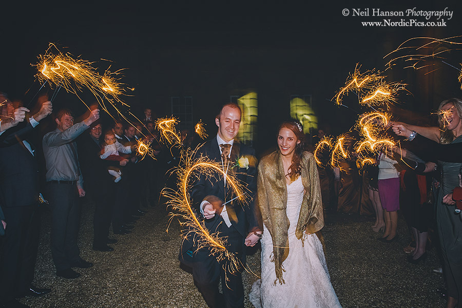 Bride and Groom with Sparklers at a Blenheim Palace Wedding