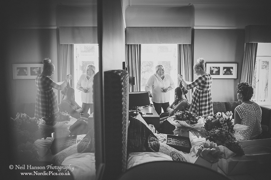 Brides morning preparation before her wedding at Milton Hill House