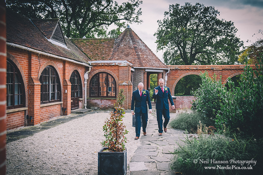 Groom and Best Man arrive at a Wedding at Milton Hill House