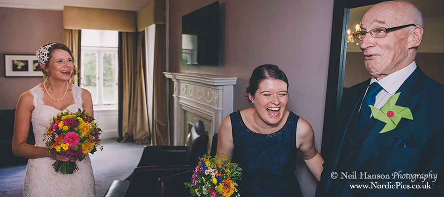 Laughter before the wedding ceremony at Milton Hill House