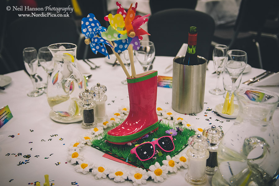 Wellington Boot table centre pieces at a Festival themed Wedding