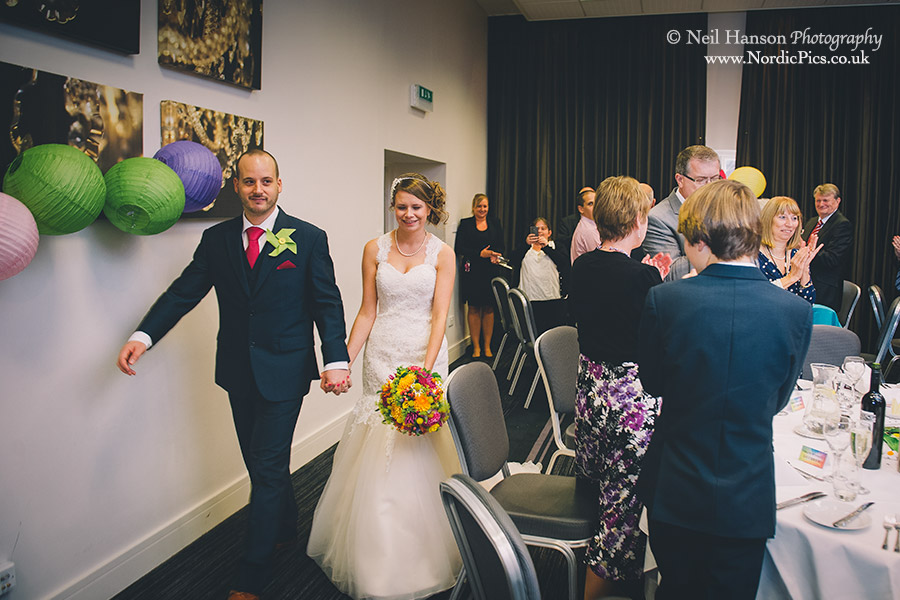 Bride and Groom enter their Wedding breakfast at Milton Hill House