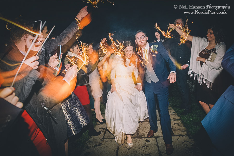 Bride & Groom and sparklers at an Ufton Court Wedding